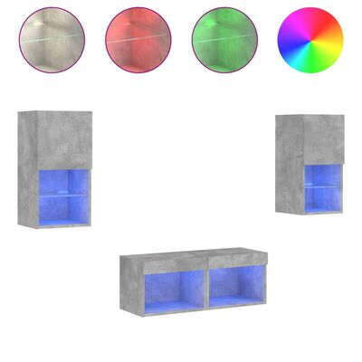 vidaXL 4-tlg. TV-Wohnwand mit LED-Leuchten Betongrau