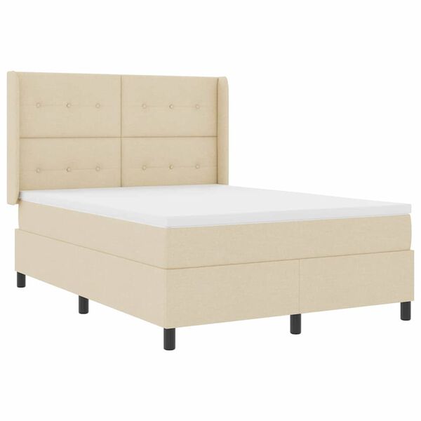 vidaXL LED Boxspringbett mit Matratze Creme 160 x 200 cm Stoff