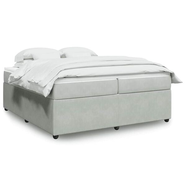 vidaXL Boxspringbett mit Matratze Hellgrau 200x200 cm Samt