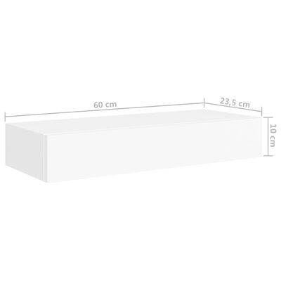 vidaXL Wandregal mit Schublade Weiß 60x23,5x10 cm MDF
