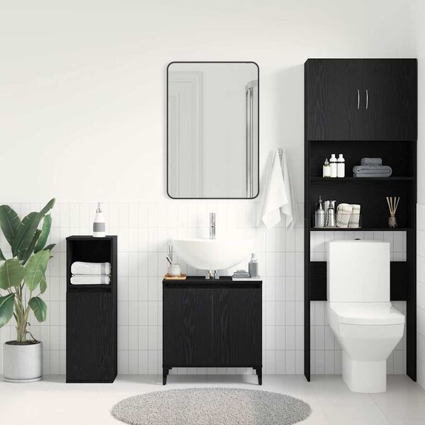 vidaXL Waschbeckenschrank mit T&uuml;r Schwarz Eichen-Optik 58 x 33 x 60 cm