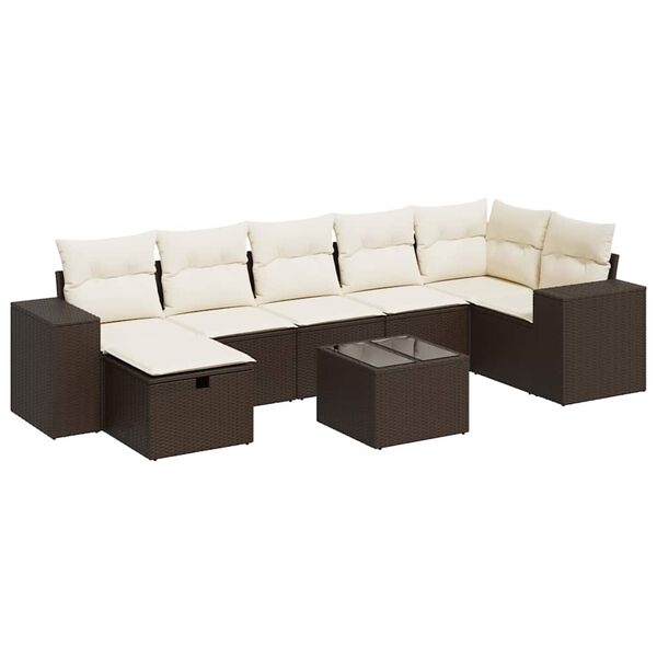 vidaXL 7-tlg. Garten-Sofagarnitur mit Kissen Braun Poly Rattan