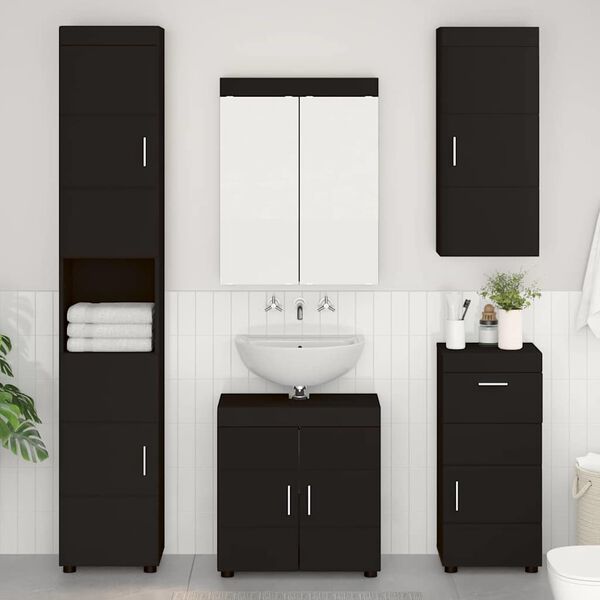 vidaXL Badezimmerm&ouml;bel-Set mit Schubladen TULUM Schwarz Holzwerkstoff
