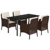 vidaXL 5-tlg. Garten-Essgruppe mit Kissen Braun Poly Rattan