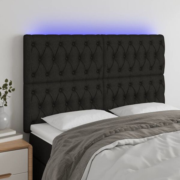 vidaXL LED Kopfteil Schwarz 144x7x118/128 cm Stoff