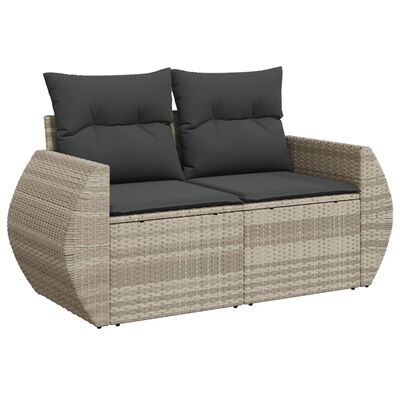 vidaXL 9-tlg. Garten-Sofagarnitur mit Kissen Hellgrau Poly Rattan