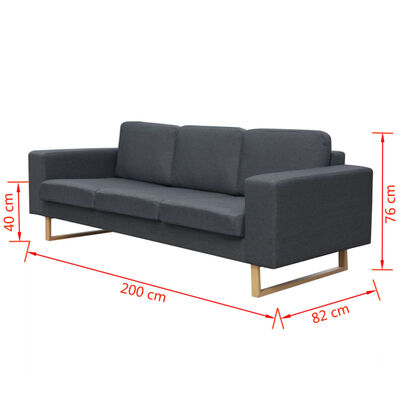 vidaXL Sofa 3-Sitzer Stoff Dunkelgrau