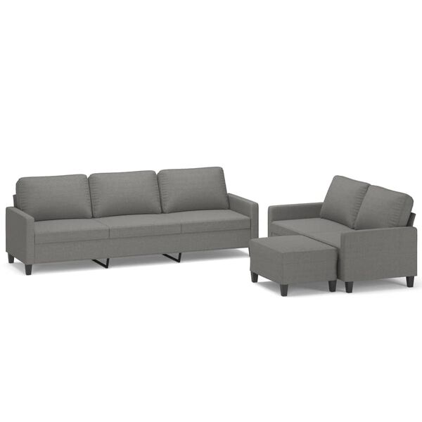 vidaXL 3-tlg. Sofagarnitur mit Kissen Dunkelgrau Stoff