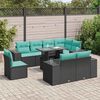 vidaXL 9-tlg. Garten-Sofagarnitur mit Kissen Schwarz Poly Rattan