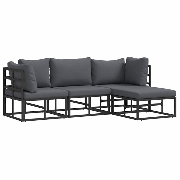 vidaXL Garten-Sofa-Set mit Kissen 4 pcs Schwarz Aluminium