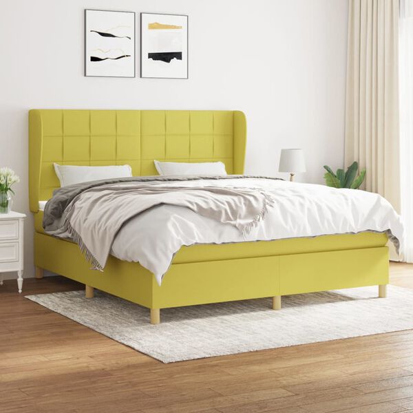 vidaXL Boxspringbett mit Matratze Gr&uuml;n 180x200 cm Stoff