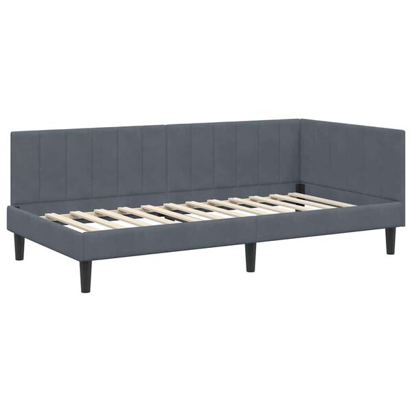 vidaXL Eckbettgestell mit Kopfteil Dunkelgrau 90 cm x 200 cm Samt