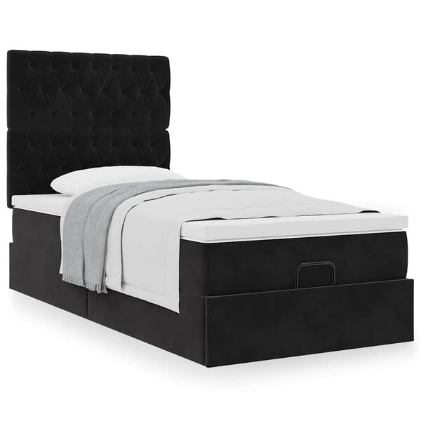 vidaXL Ottoman-Bett mit Matratzen Schwarz 90x200 cm Samt