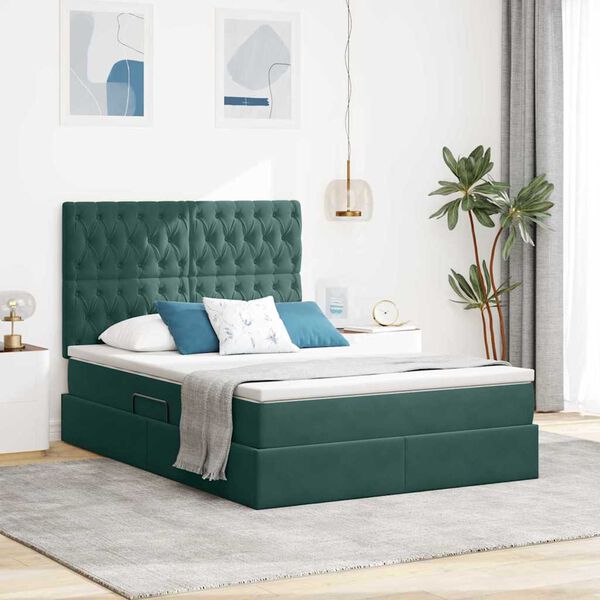 vidaXL Aufbewahrungsbett mit Matratze Dunkelgr&uuml;n 140 x 190 cm Samt