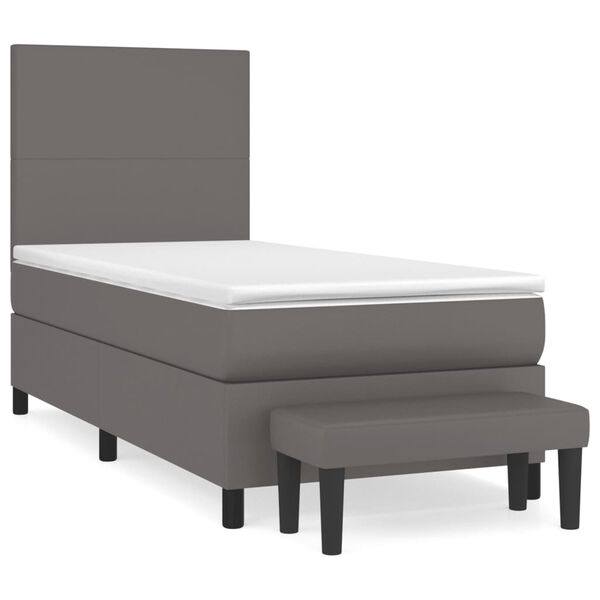 vidaXL Boxspringbett mit Matratze Grau 100x200 cm Kunstleder