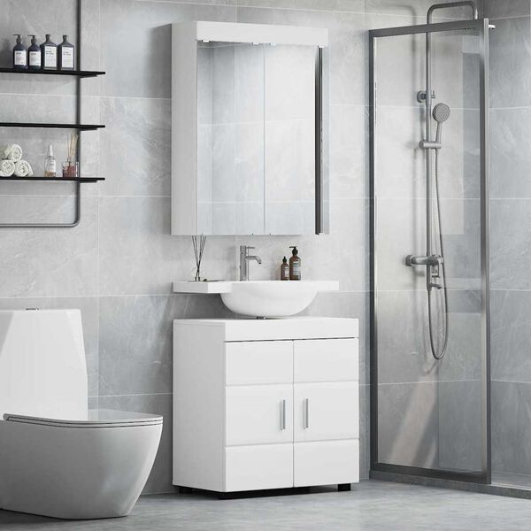 vidaXL Badezimmerm&ouml;bel-Set mit Regal mit T&uuml;r TULUM Wei&szlig; Holzwerkstoff