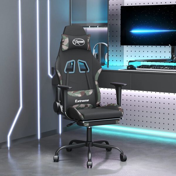 vidaXL Gaming-Stuhl mit Fu&szlig;st&uuml;tze Schwarz und Tarnfarben Stoff