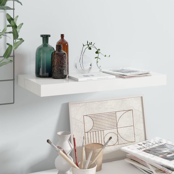 vidaXL Schweberegal Hochglanz-Wei&szlig; 50x23x3,8 cm MDF