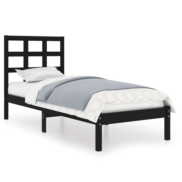 vidaXL Massivholzbett Schwarz 75x190 cm