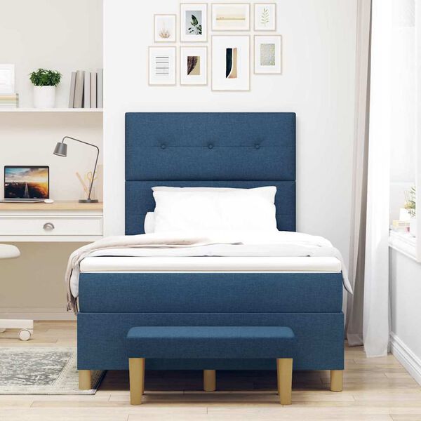 vidaXL Boxspringbett mit Matratze mit Kopfteil Blau 120 x 200 cm Stoff