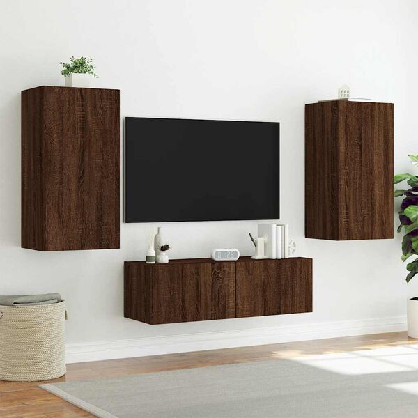 vidaXL TV-Wandschrank mit LED-Leuchten Braun Eichen-Optik 40,5x35x80cm