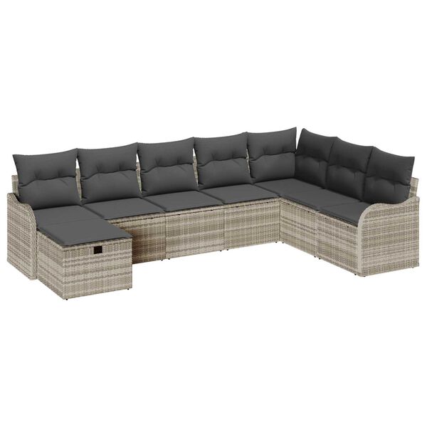 vidaXL Garten-Sofa-Set mit Kissen 8 pcs Hellgrau Poly Rattan