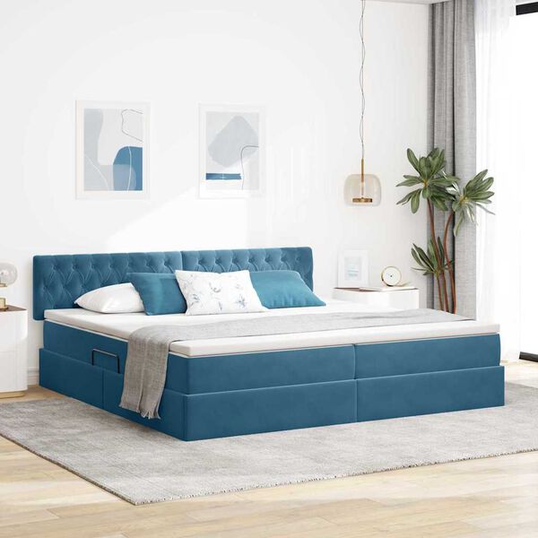 vidaXL Aufbewahrungsbett mit Matratze Dunkelblau 200 x 200 cm Samt