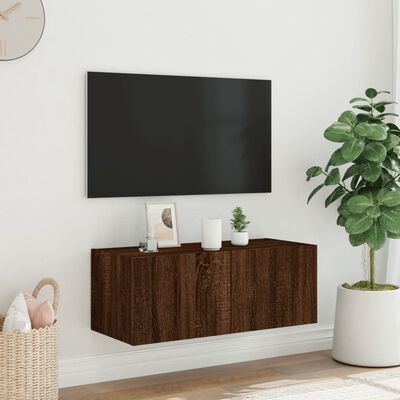 vidaXL TV-Wandschrank mit LED-Leuchten Braun Eichen-Optik 80x35x31 cm