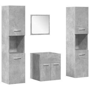 vidaXL 4-tlg. Badm&ouml;bel-Set Betongrau Holzwerkstoff