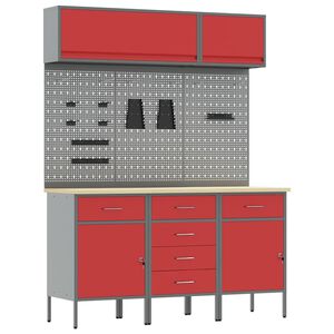 vidaXL Arbeitsschrankset mit Schubladen mit Speicher 8 pcs Rot