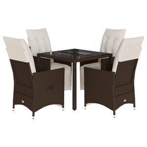 vidaXL 5-tlg. Garten-Bistro-Set mit Kissen Braun Poly Rattan