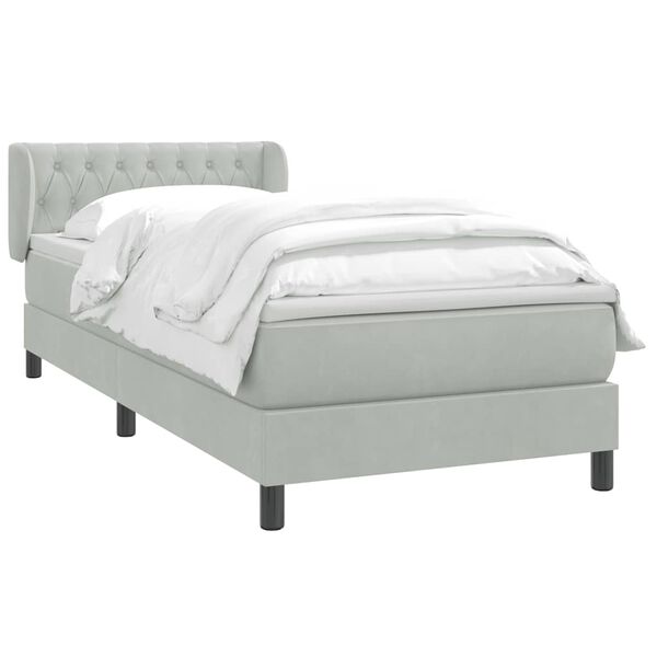 vidaXL Boxspringbett mit Matratze Hellgrau 80x210 cm Samt