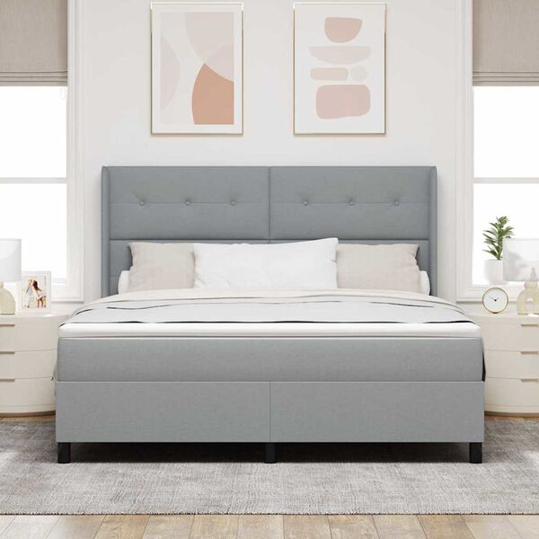 vidaXL LED Boxspringbett mit Matratze Hellgrau 180 x 200 cm Stoff