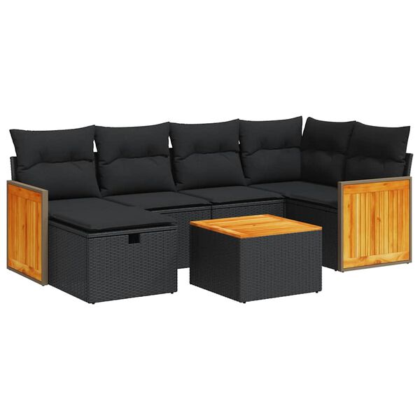 vidaXL 6-tlg. Garten-Sofagarnitur mit Kissen Schwarz Poly Rattan