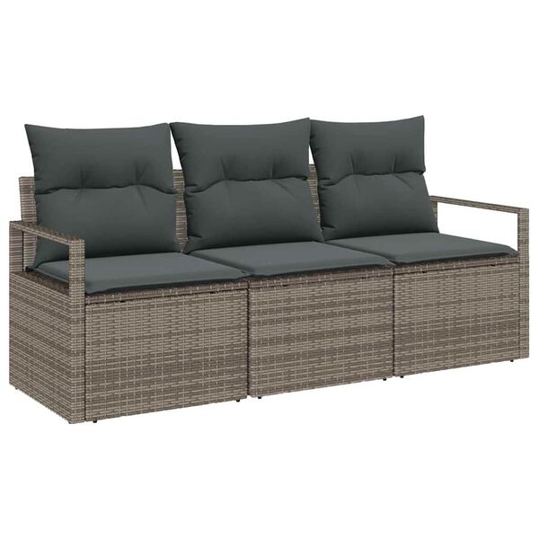 vidaXL Sofa Set mit Kissen 3 pcs Grau Poly Rattan