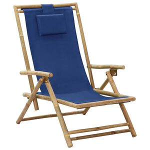 vidaXL Klappbarer Liegestuhl, marineblau, Bambus und Stoff