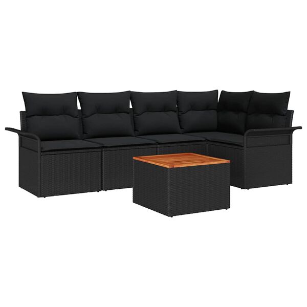 vidaXL Gartensofa-set mit Kissen 6 pcs Schwarz Poly-Rattan