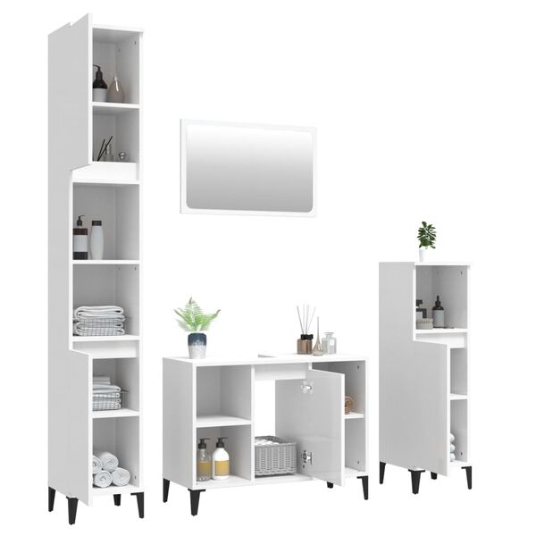 vidaXL 4-tlg. Badm&ouml;bel-Set Hochglanz-Wei&szlig; Holzwerkstoff
