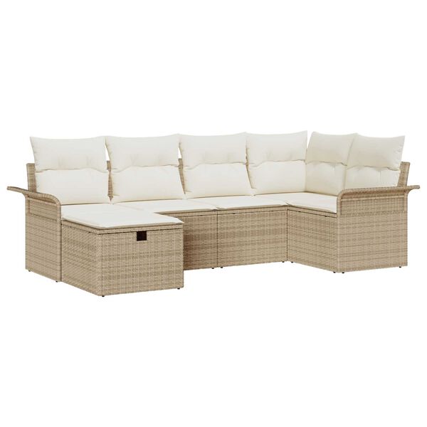 vidaXL Garten-Sofa-Set mit Kissen mit Speicher 6 pcs Beige Poly Rattan