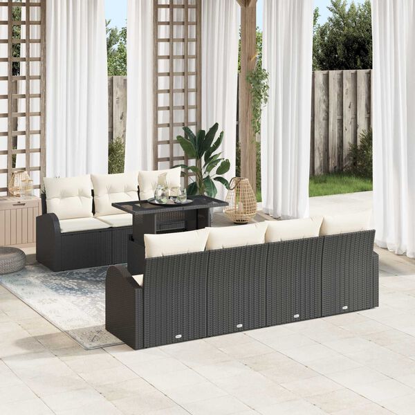 vidaXL Gartensofa-set mit Kissen 8 pcs Schwarz Poly-Rattan