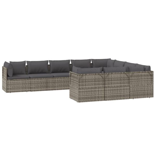 vidaXL 10-tlg. Garten-Lounge-Set mit Kissen Grau Poly Rattan