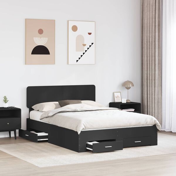 vidaXL Bettrahmen mit Kopfteil Schwarz 140 x 190 cm Holzwerkstoff