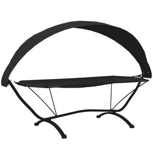 vidaXL Outdoor-Loungebett mit Dach Schwarz Stahl und Oxford-Stoff