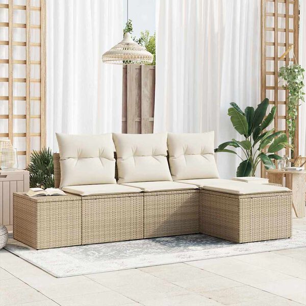 vidaXL Garten-Sofa-Set mit Kissen 4 pcs Beige und Creme Poly-Rattan