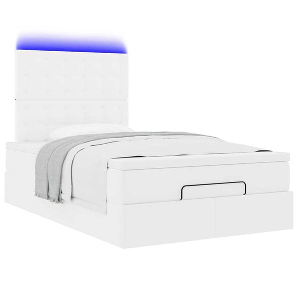 vidaXL Ottoman-Bett mit Matratze & LEDs Wei&szlig; 120x190 cm Kunstleder