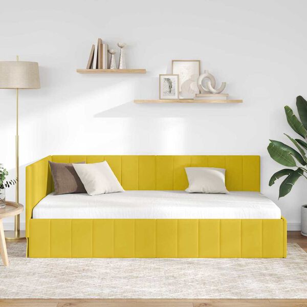 vidaXL Eckbettgestell mit Kopfteil Gelb 90 cm x 200 cm Samt