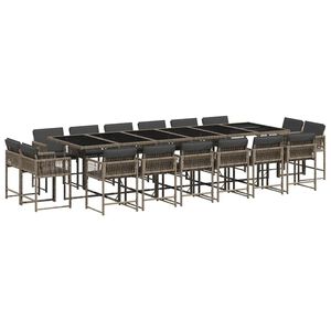 vidaXL 17-tlg. Garten-Essgruppe mit Kissen Grau Poly Rattan