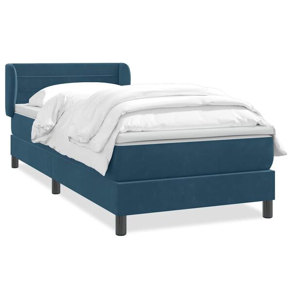 vidaXL Boxspringbett mit Matratze Dunkelblau 90x210 cm Samt