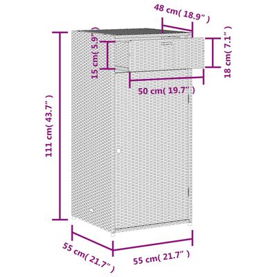 vidaXL Gartenschrank Grau 55x55x111 cm Poly Rattan