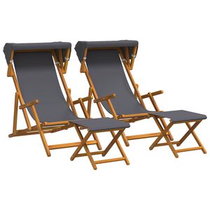 vidaXL Liegestuhl 4 pcs 3 Position Massives Eukalyptus Holz Grau